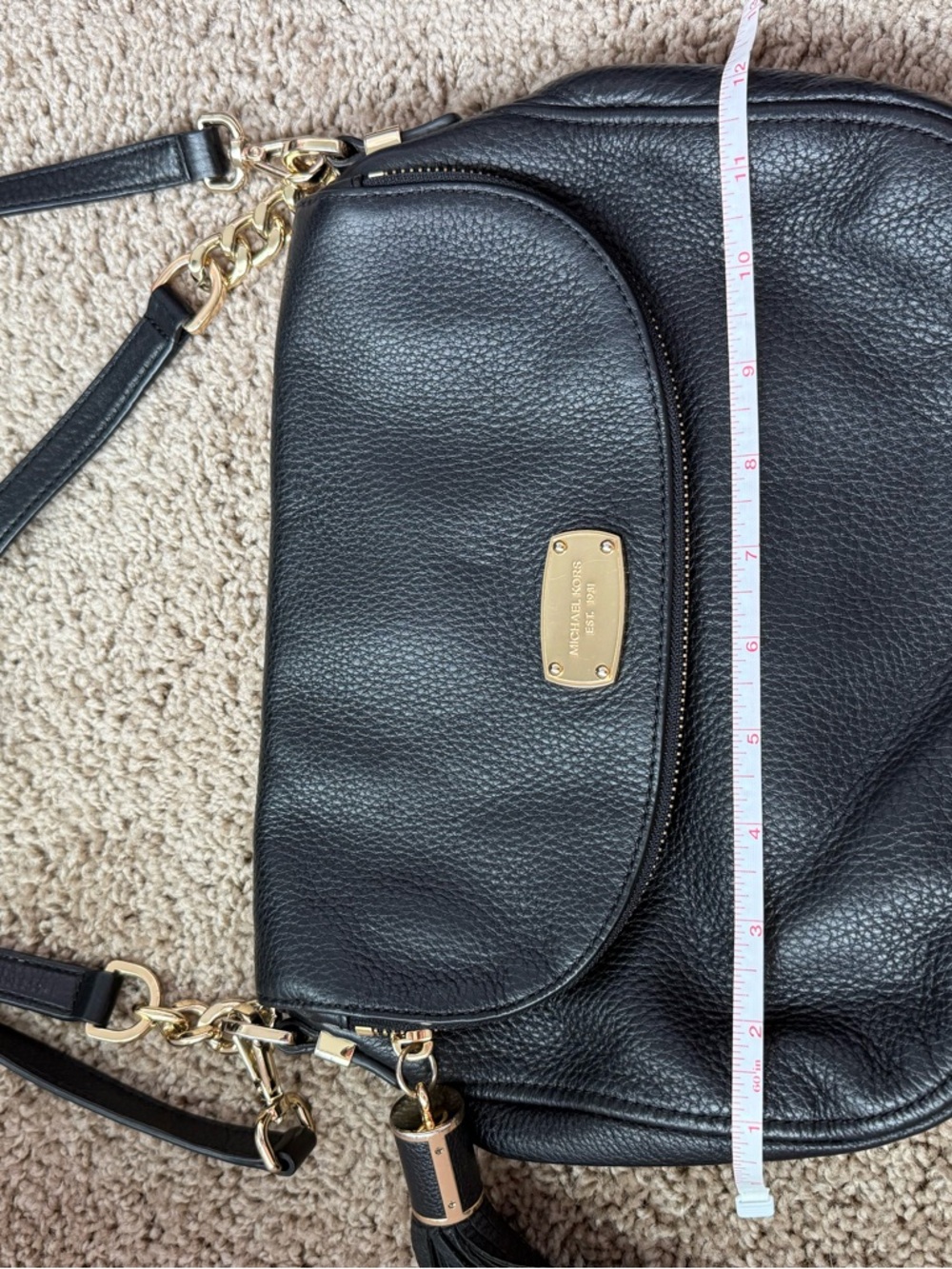 Michael Kors Black Leather Crossbody with Gold Plaque and Tassel - Picture 6 of 8